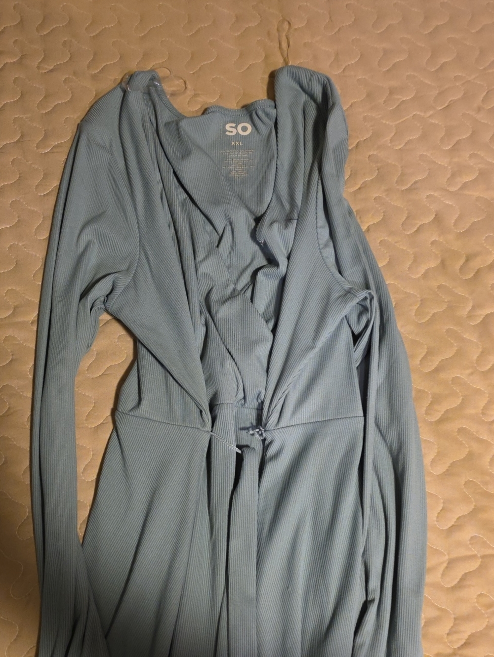 SO Women's Dusty Blue Ribbed Wrap Robe
